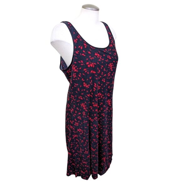 Lord & Taylor 100% Pima Cotton Midi Dress Size Large Red Black Rosebud Dot Print - Picture 2 of 6